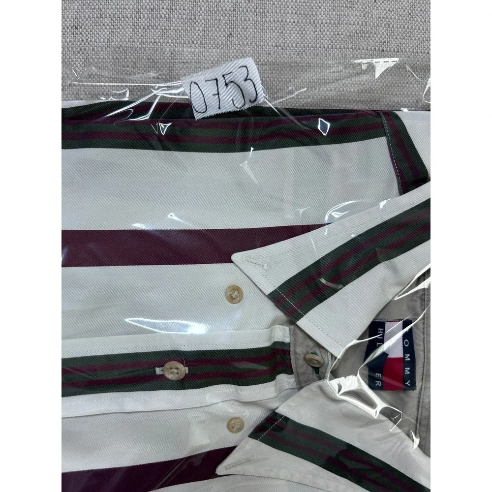 Vintage Tommy Hilfiger Button Up Shirt Men's XL White Purple Striped Long Sleeve